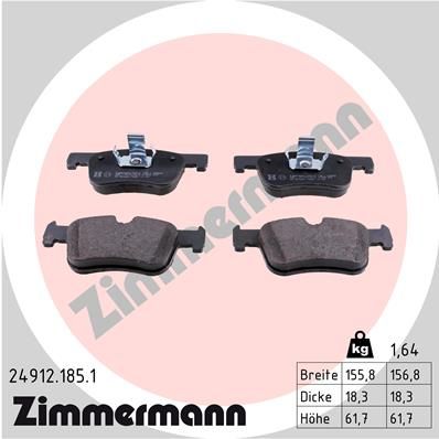 Колодки передние BMW 1-F20/F21 / 3-F30/F31/F34/F80 / 4-F33/F36/F82 ZIMMERMANN 24912.185.1