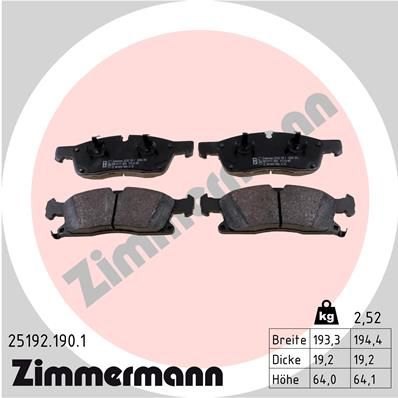 Колодки передние MB GL/GLE/GLS/M-Class 11-19 / JEEP Grand Cherokee ZIMMERMANN 25192.190.1