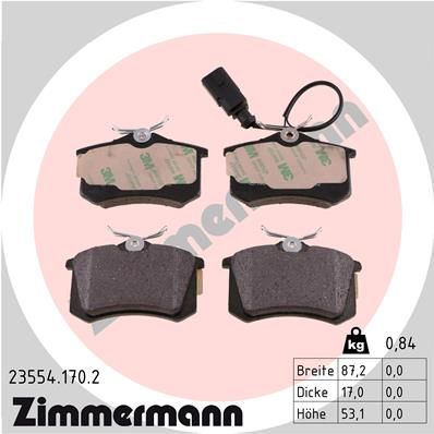 Колодки тормозные дисковые ZIMMERMANN 235541702