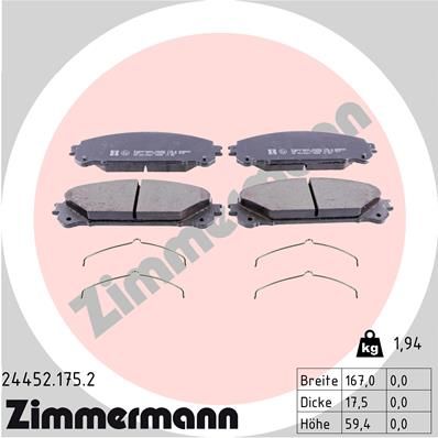 Колодки тормозные передний TOYOTA/LEXUS ES (AVV6_, GSV6_, ASV6_),NX (AYZ1_),RX (GYL1_, GGL15, AGL10 ZIMMERMANN 244521752