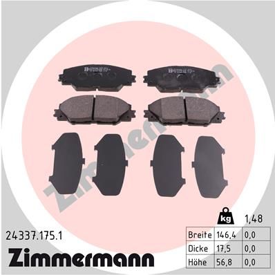 Колодки тормозные передний TOYOTALEXUS AURIS (NRE15_, ZZE15_, ADE15_, ZRE15_, NDE15_),AURIS TOURIN ZIMMERMANN 243371751