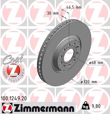 Тормозной диск передний ZIMMERMANN 100.1249.20