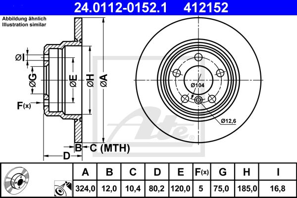 Диск тормозной задний BMW X5(E53) 3.0/4.4L,3.0D 00-07 /D=324mm ATE 24.0112-0152.1