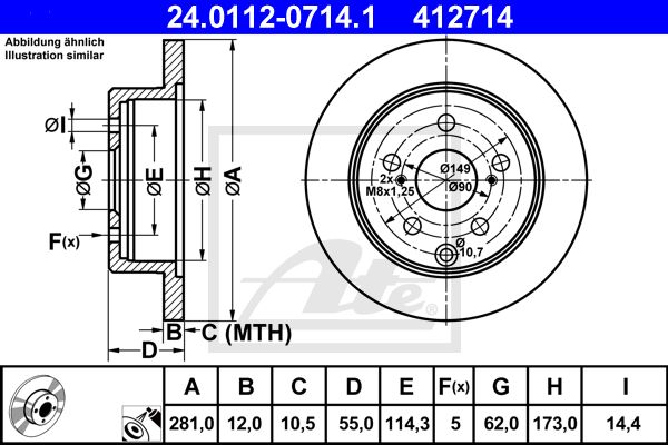 Диск тормозной задний TOYOTA RAV 4 III/IV / LEXUS HS ATE 24.0112-0714.1