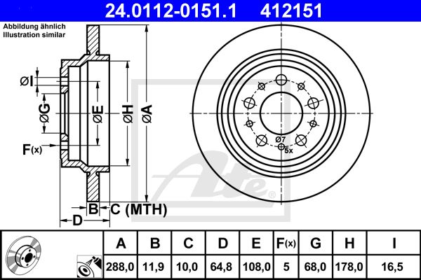 Диск тормозной задний VOLVO S60/S80/V70/XC70 ATE 24.0112-0151.1