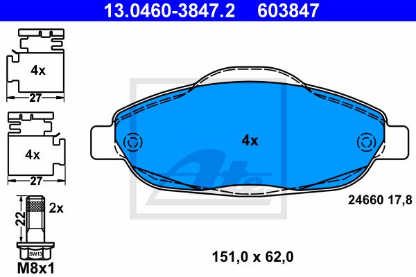 Колодки тормозные передние ATE 13.0460-3847.2