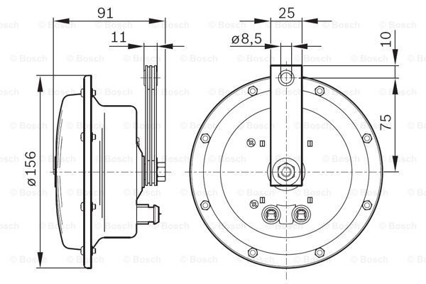 Звуковой сигнал (компл) UNIVERSAL /110dB 325/400Hz /U=12V BOSCH 0 986 AH0 203