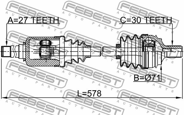 Привод передний R 27x578x30 MERCEDES BENZ E-CLASS 212 4 MATIC 2008-2013 FEBEST 1614-221FRH