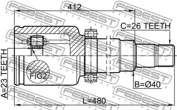 Шрус внутренний R 23x40x26 FORD FOCUS CB4 2008-2011 FEBEST 2111-CB320ATRH