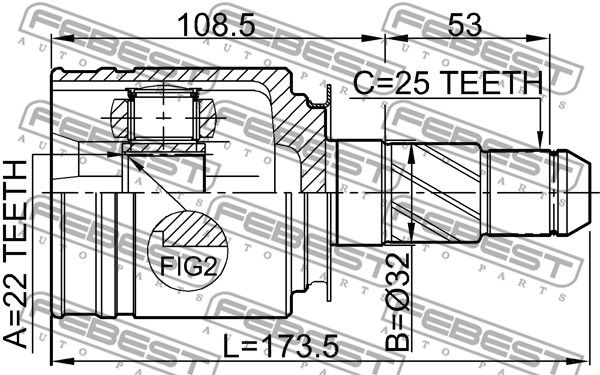 Шрус внутренний правый 22x32x25 NISSAN FX45/35 S50 2003.03-2008.06 FEBEST 0211-FX35RH