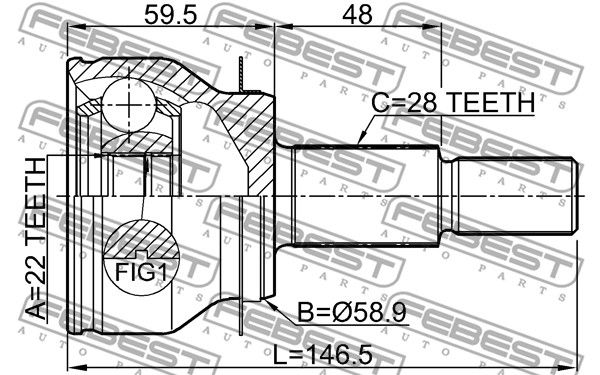 Шрус наружный 22x58.9x28 MAZDA 3 BM 2013-2015 FEBEST 0510-BMAT