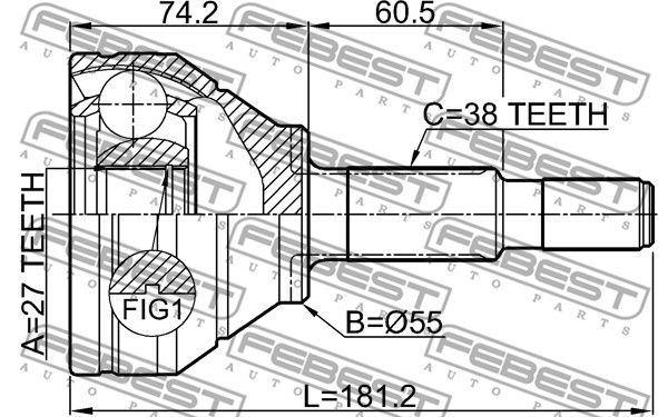 Шрус наружный 27x55x38 FORD EXPLORER TUB 2011-2013 FEBEST 2110-EXPAWD