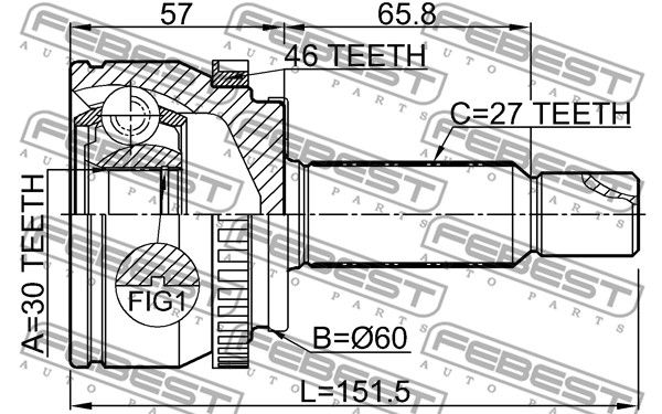 Шрус наружный 30x60x27 HYUNDAI ELANTRA 11(ALABAMA PLANT-CAN) (2010-2013) FEBEST 1210-SD11A46