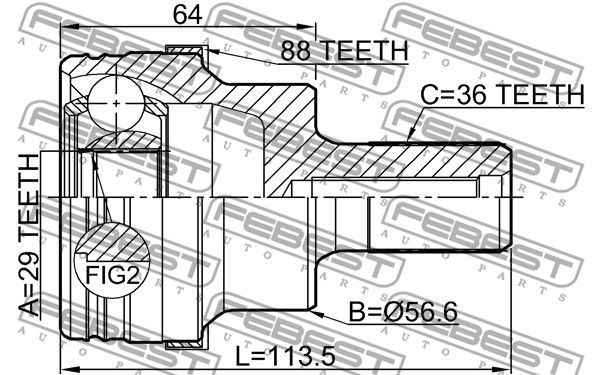 ШРУС наружный задний 29x55.5x36 FORD KUGA CBV 2008-2012 [EU] FEBEST 2110-KUGA88R