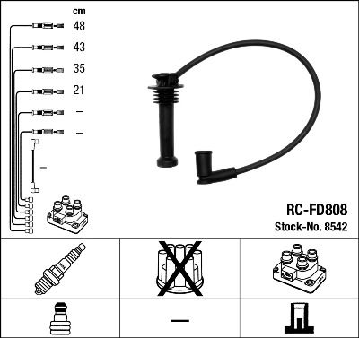 Провода высоковольтные RC-FD808 FORD Focus I/Mondeo II 1.8/2.0L NGK 8542