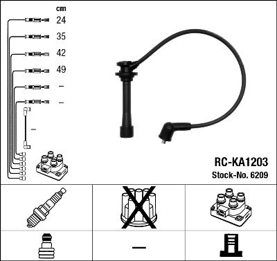 Провода высоковольтные RC-KA1203 KIA Carens II 1.6/07.02, RIO 1.5/08.00-02.05, Shum NGK 6209