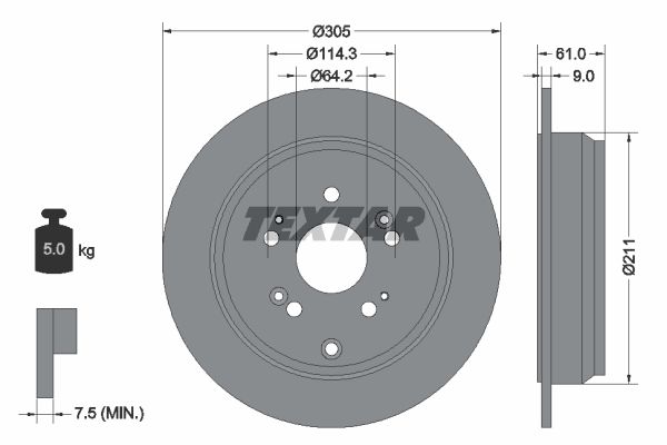 Диск тормозной задний с покрытием PRO ACURA/HONDA TEXTAR 92162503