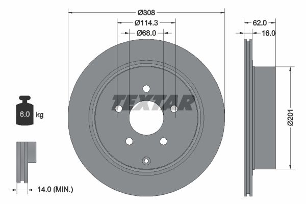 Диск тормозной задний с покрытием PRO INFINITI/NISSAN TEXTAR 92149303