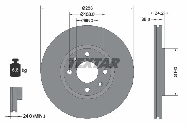 Диск тормозной передний с покрытием PRO CITROEN C4/DS4/PEUGEOT 207/308/3008/Partner II TEXTAR 92111603