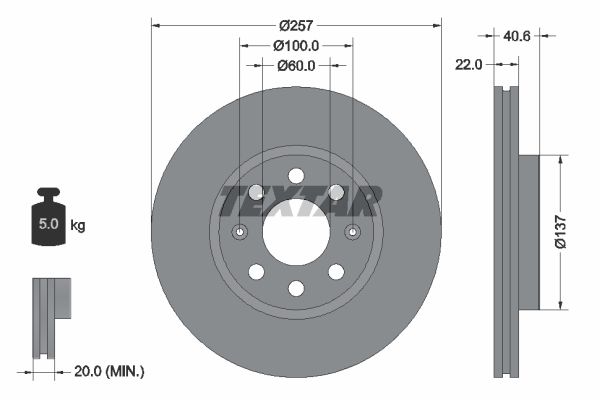 Диск тормозной передний с покрытием PRO FIAT/OPEL/VAUXHALL TEXTAR 92145703