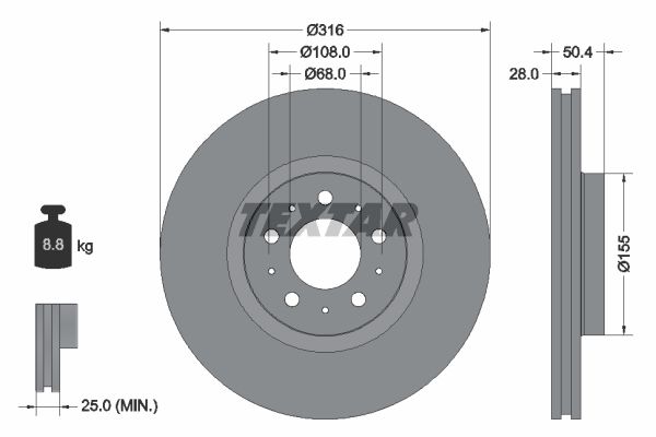 Диск тормозной передний с покрытием PRO VOLVO TEXTAR 92126603