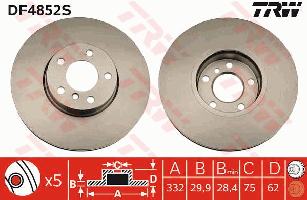 Диск тормозной передний BMW X5-E70/F15 / X6-E71/F16 TRW DF4852S