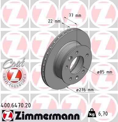 Диск тоpмозной MER SPRINTER/VW LT 96- ПЕР ВЕНТ 276X22 ZIMMERMANN 400647020