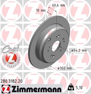 Диск тормозной BS HONDA CR-V 07 ZIMMERMANN 280.3182.20