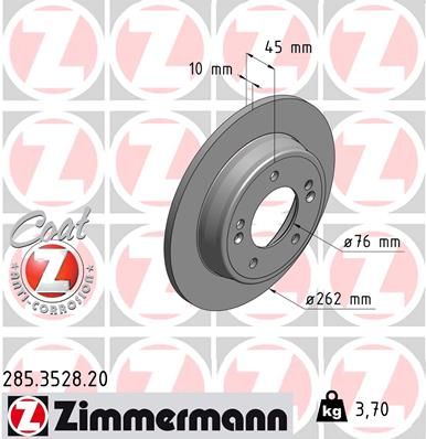 Диск тормозной задн. KIA CEEDPRO CEED 1.41.6GDICVVTCRDI 12- 280X23 ZIMMERMANN 285352820