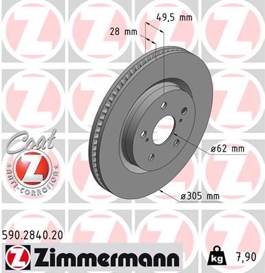 Диск тормозной передний с покрытием TOYOTA Rav4 18-> ZIMMERMANN 590.2840.20