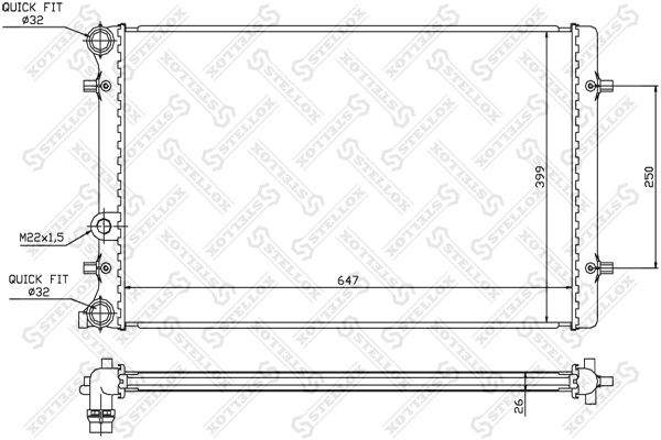 10-25006-SX_радиатор системы охлаждения!\ Audi A3, VW Bora/Golf IV 1.4-2.0 97>