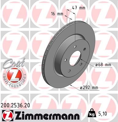 200.2536.20_диск тормозной !задн. 292x16/47-5x114 \ Nissan X-Trail T32 13>, Renault Koleos 16>