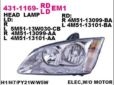 431-1169L-LD-EM1_фара левая! электр. хромиров.4 door\ Ford Focus all 05>