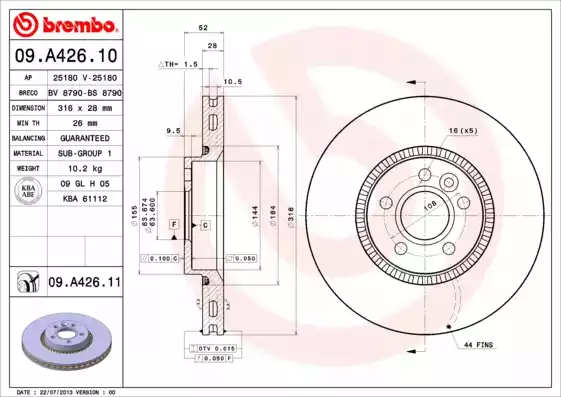 09.A426.11_диск тормозной передний!\ Ford Galaxy/S-max 1.8D-2.5 06>