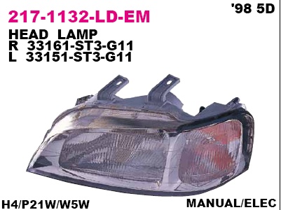 217-1132R-LD-EM_фара правая! электр. англ.тип\ Honda Civic 96-98