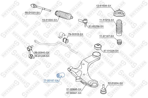 77-00187-SX_сайлентблокл перед.рычага перед.!\ Hyundai Accent 99>/Getz 02>/Matrix 01>