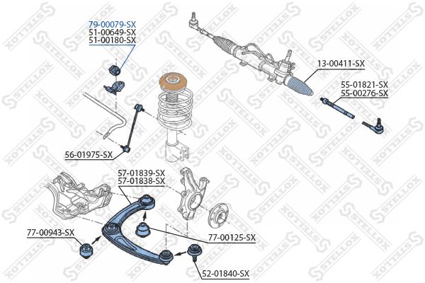 79-00079-SX_втулка стабилизатора переднего центральная! d22\ Peugeot 307 1.4-2.0/1.4HDi/2.0HDi 01>