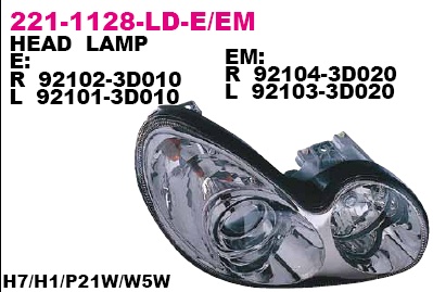 221-1128L-LD-EM_фара левая! электр. с белым указателем поворота\ Hyundai Sonata all models 03-04