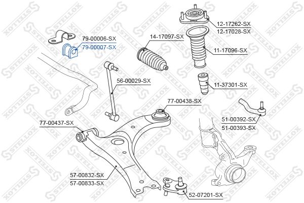 79-00007-SX_втулка стабилизатора переднего центральная правая!\ Toyota Corolla 06>