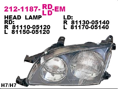 212-1187L-LD-EM_фара левая! электр.\ Toyota Avensis all 98-02