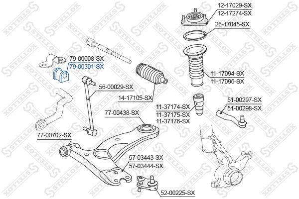 79-00301-SX_втулка стабилизатора переднего левая!\ Toyota RAV 4 06>