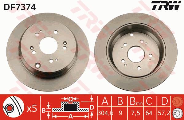 DF7374_диск тормозной задний!\ Honda CR-V 2.2CTDi 05>