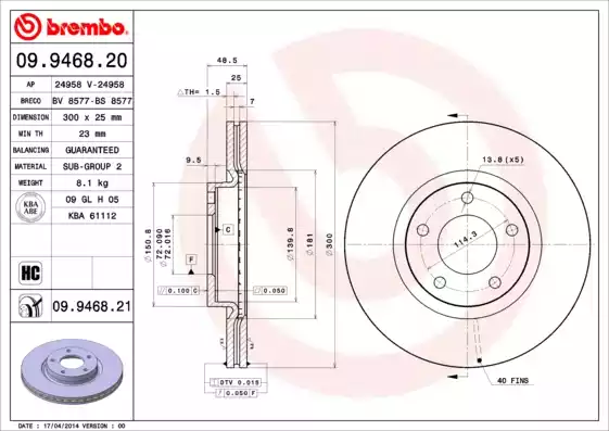 09.9468.20_диск тормозной передний!\ Mazda 3/5 1.8/2.0/CD 03>