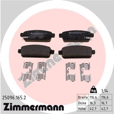 25096.165.2_колодки дисковые !задн. 116x43x16 \ Opel Astra, Chevrolet Cruze 1.4-2.0 09>