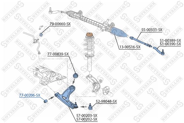 77-00206-SX_сайлентблок рычага пер.!\ Citroen C1, Peugeot 107 06> Toyota Aygo 07>