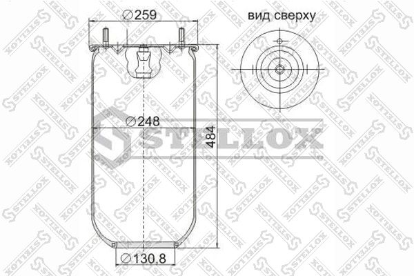 90-47180-SX_пневмоподушка без стак.!2шп.M10 1отв-шт.M16 Н:отв.D130.8 \Volvo FM/FH12