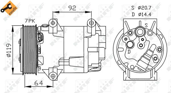 NRF 32424_компрессор кондиционера!\ Nissan X-Trail 2.0DCI 07>, Renault Megane 1.9D 02>