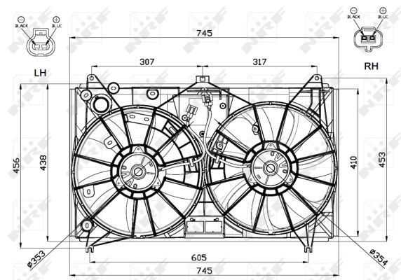 NRF 47581_вентилятор охлаждения! двойной с рамкой\ Lexus GS 460, 600h 06>