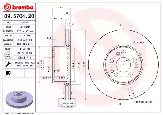 09.5704.20_диск тормозной передний!\ MB W140/C140 2.8-6.0 91-99