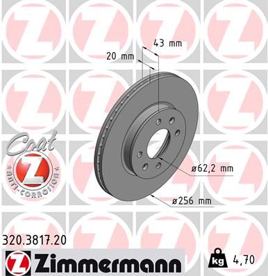 320.3817.20_диск тормозной !перед. 256x20/43-4x100 \ Hyundai i10, KIA Picanto 1.0-1.1i/1.1CRDi 04>